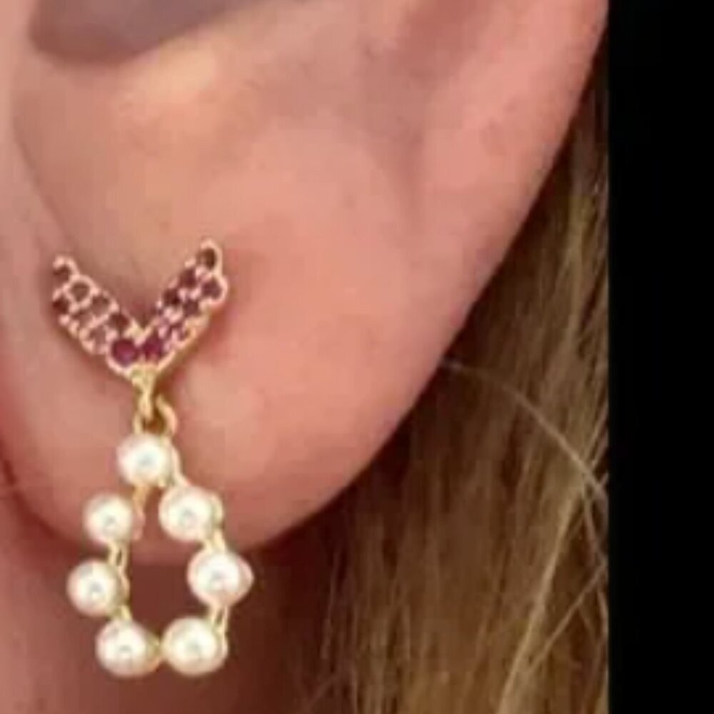 ✨New Earrings Whale Tale Purple Pink with Pearl Hoop Pierced Dainty